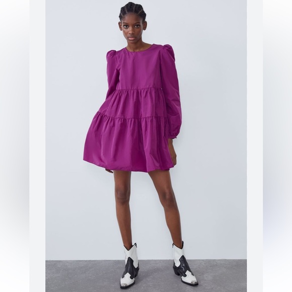 Zara Taffeta Voluminous Raspberry Dress - Picture 1 of 6